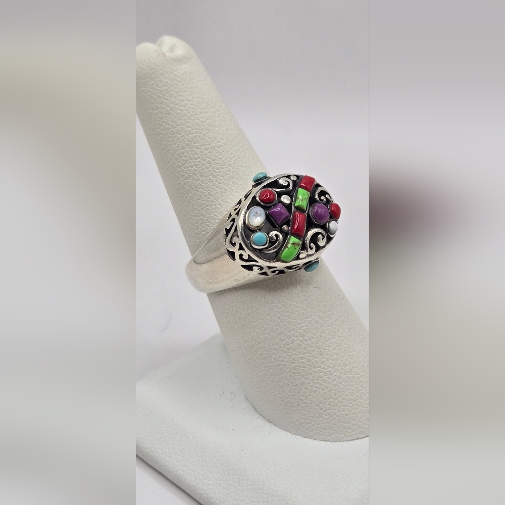 Awesome Multicolor Gemstone Sterling Silver Ring